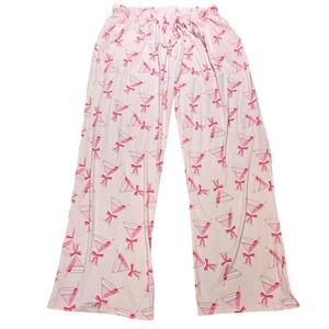 Spoiled Angel Martini Glass Print Pajama Pants Women's Size 1X Pink Wide Leg